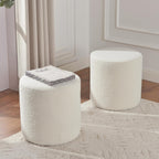 KINWELL Modern Round Boucle Upholstered Ottoman Set of 2, Multi-Functional Sofa Footrest, Side Table, Extra Seating for Living Room, Bedroom, Entryway (Cream White, 18" Dx 18" W x 18.3" H)