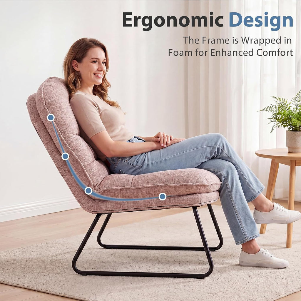 DUMOS Comfy Saucer Chair,Fabric Foldable Chairs for Bedroom, Living Room, Dorm & Gaming, Small Foldable Fashion Floor Chair with Back Support for Small Spaces Adults, Dark Pink