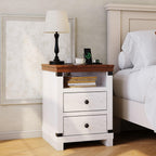 Garvee Farmhouse Nightstand with Charging Station, Set of 2 Modern Bedside End Table with 2 Drawers, USB Ports & Outlets, White Accent Table for Bedroom & Living Room, 18.11" w
