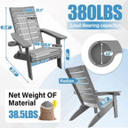 YEFU Adirondack Chair Set of 2 Outdoor: Oversized Folding Adirondack Chairs with Arc Back & Cup Holder, Weather Resistant Fire Pit Chairs for Patio Lawn Garden Backyard Deck, Grey