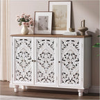 Jiansu furni Sideboard Buffet Cabinet with Storage,Accent Cabinet with 3 Doors & Adjustable Shelves for Kitchen, Living Room,Hallway,Bedroon(White)