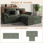 EASE MOOSE Modular Boneless Couch for Living Room, Modern Chenille Loveseat with Ottoman, Deep Seat Cloud Sectional Sofas for Small Spaces No Assembly, Green