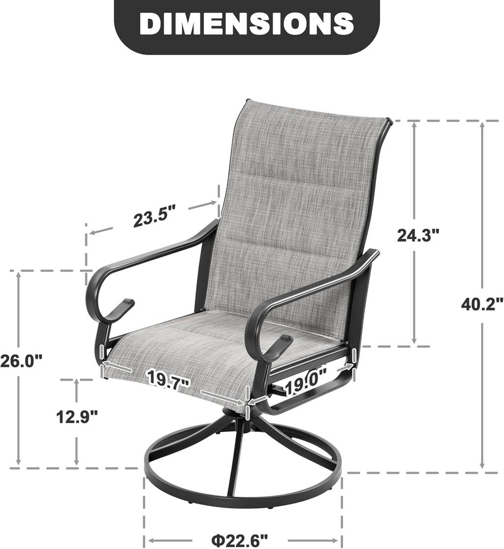 NUU GARDEN Patio Swivel Dining Chairs Set of 2, Outdoor Swivel Rocker Chairs with High Back Textilene Seat and Powder Coated Frame, for Lawn Porch Garden, Light Gray