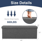 DUMOS 43 Inch Folding Storage Ottoman Bench, Large Hidden Storage Chest with Thicker Foam Padded Seat, End of Bed Foot Rest Stool for Bedroom Living Room Entryway, Load 660 lbs, Grey