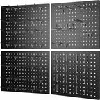 74PCS Pegboard Wall Organizer, 4 Pack Metal Pegboard Panels with 70 Hooks, 32" x 24" or 64" x 12" Black Peg Board for Walls, Garage, Craft Room, Cold-Rolled Steel