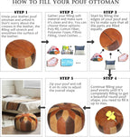 Thgonwid Unstuffed Moroccan Faux Leather Pouf Ottoman Cover with Storage - Boho Chic Multi-Use Footrest for Living Room, Bedroom, Patio - Round Ethnic Floor Cushion & Decorative Accent, Tricolor