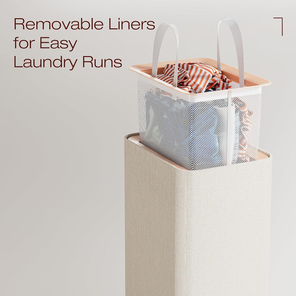 LAMU Hamper With Lid, Clothes Hamper, Laundry Basket with Lid with Removable Liner Bags, Dirty Clothes Basket with Wheels, Stylish Dirty Laundry Organizer for Home, 50L