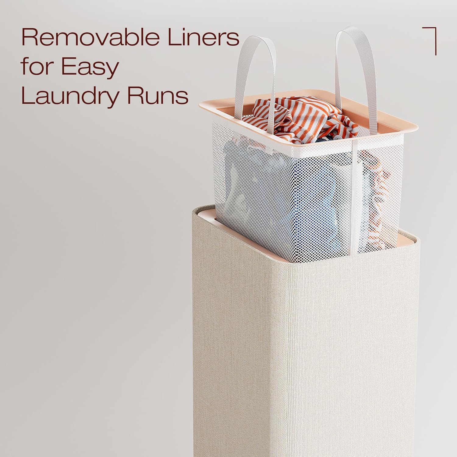 LAMU Hamper With Lid, Clothes Hamper, Laundry Basket with Lid with Removable Liner Bags, Dirty Clothes Basket with Wheels, Stylish Dirty Laundry Organizer for Home, 50L