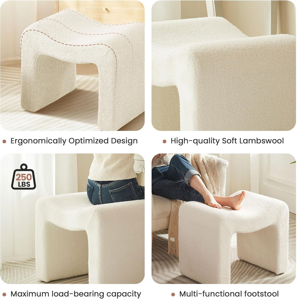 Ottoman Vanity Stool Chair Small Footstool Seating Backless Modern Foot Rest Teddy Velvet Ottoman for Makeup Room Living Room Bedroom Entryway,White (Single 1)