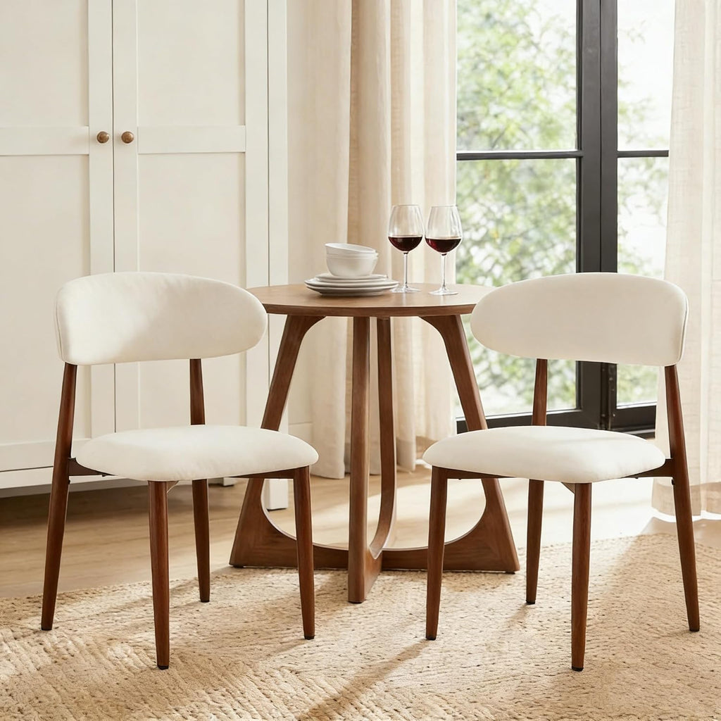 AQO Dining Chairs Set of 4, Modern Dining Room Chairs Kitchen Chairs with Metal Legs, Farmhouse Fabric Dinner Chair for Kitchen Dining Room, Beige/Walnut-Grain Metal Legs