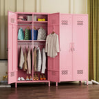 Aobabo Metal Wardrobe Closet with 2 Doors, 19" Deep Metal Wardrobe Cabinet with 4 Adjustable Shelves and 2 Hannging Rods, Storage Locker for Home, Pink, Assembly Required