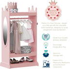 UTEX Kids Dress up Storage with Crown-Shaped Top and Mirror | Open Hanging Armoire Closet, Kids Wardrobe Closet, Water-based Paint