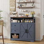 Vabches Farmhouse Buffet Sideboard Cabinet with 2 Drawers and Open Shelf, 27.5" Storage Cabinet with Adjustable Shelves and Door, Coffee Bar Hutch Pantry for Kitchen, Living Room, Blue (38.5" L)