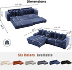 Modular Sectional Sofa Couch, 110.75" Convertible Sleeper Sofa Bed with Movable Ottoman & Cup Holder for Living Room | L Shaped Couch | Pull Out Couch Bed | Plush Corduroy Fabric, Blue