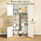 HUAHUU 70.8" Tall Kitchen Pantry Storage Cabinet, Slim Cabinet with 2 Barn Doors & Adjustable Shelves & Open Compartments, Cupboard for Kitchen, Dining Room, Living Room and Bathroom, White