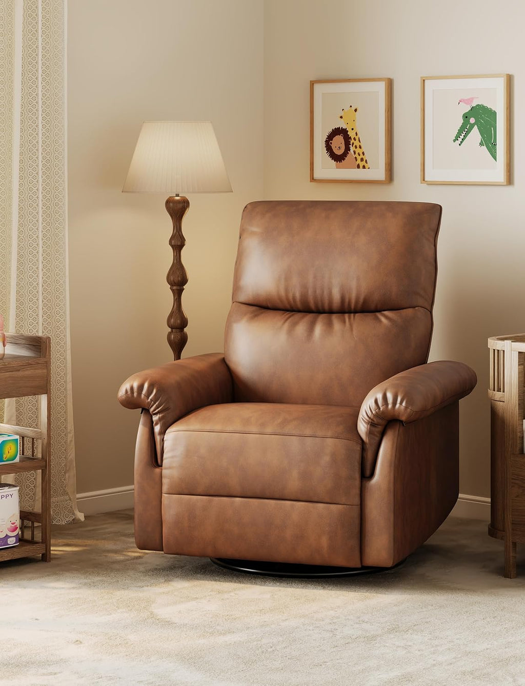 GAOMON Swivel Rocking Recliner Chair, Manual Leather Recliner Glider with Lumbar Support & Padded Armrest, Comfortable Rocker Nursery Single Sofa for Living Room and Bedroom (Orange)