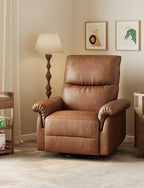 GAOMON Swivel Rocking Recliner Chair, Manual Leather Recliner Glider with Lumbar Support & Padded Armrest, Comfortable Rocker Nursery Single Sofa for Living Room and Bedroom (Orange)