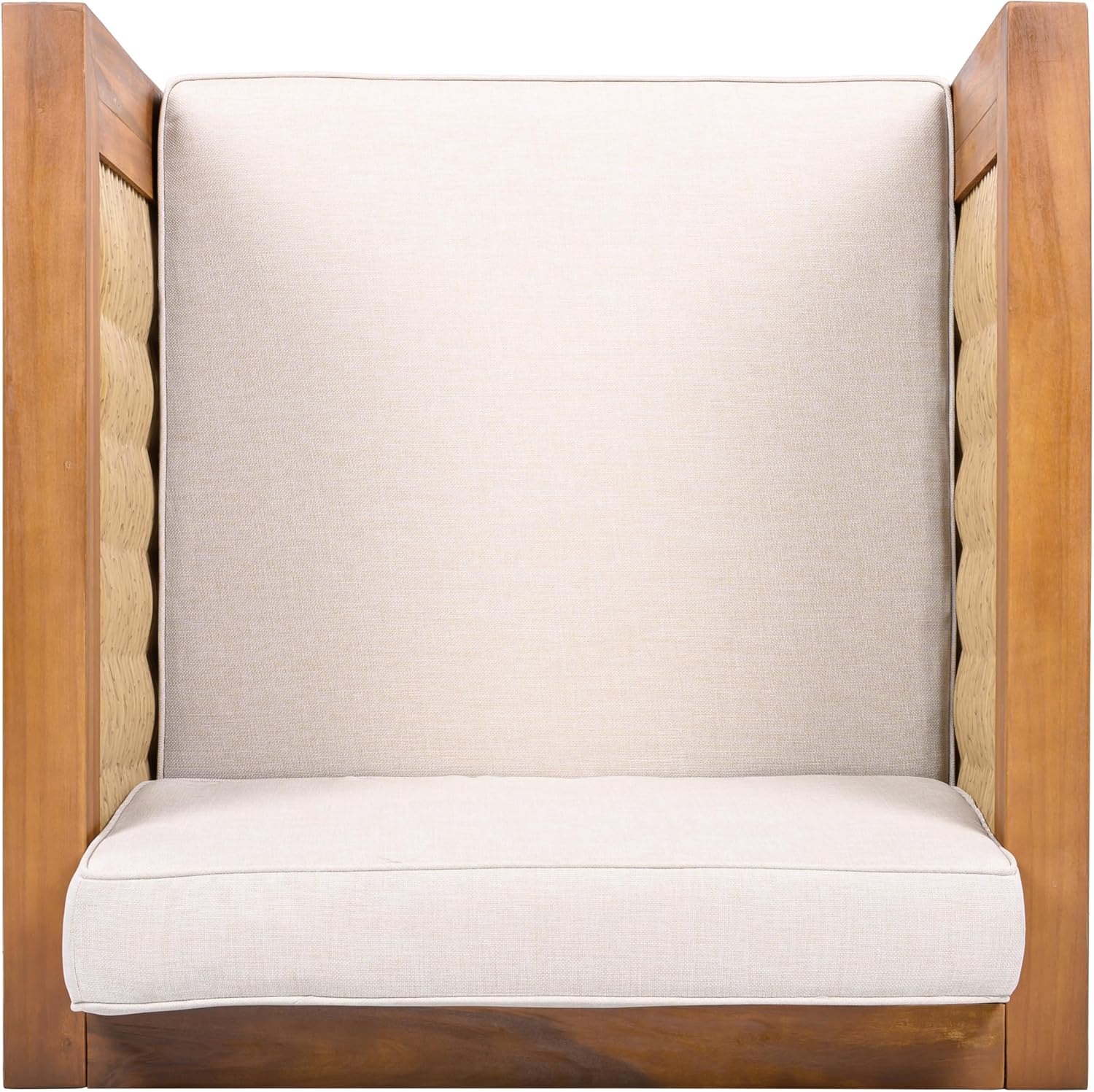 Outdoor Club Chair Set of 2 — Acacia Wood Frame, Wicker Armrests & Beige Cushions, 400 lbs Capacity, for Patio Garden Backyard