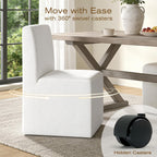 Upholstered Dining Chairs with Casters Set of 2 - Rolling Dining Chairs for Home Desk, Lounge or Living Room, Silent Wheel, No-Assembly, White