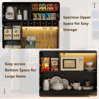 Einhomn 69" Kitchen Pantry Cabinet with LED Lights & Charging Station & Wine Rack, Large Kitchen Hutch with Glass Door & Countertop & Adjustable Shelves for Dining Room, Living Room, Black