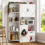 SUNLEI Farmhouse Tall Kitchen Hutch, Pantry Storage Cabinet with Microwave Shelf, Multi-Functional Kitchen Organizers with Cupboard & Drawers for Dining Room, White