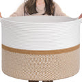 CHICVITA XXL Extra Large Blanket Basket, Cotton Rope Storage Basket for Organizing, Home Decor Woven Basket for Laundry Baby Nursery Decorative Toy Bin, White and Brown, 22" x 22" x 14"