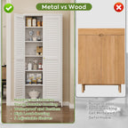 74" H Tall Kitchen Pantry Cabinet with Louvered Doors, Metal Storage Cabinet with 5 Adjustable Shelves, Large Cupboard for Dining Room, Kitchen, Living Room, White, Assembly Required