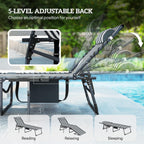 Outsunny Folding Chaise Lounge Chair Outdoor Tanning Chair with Side Table, 5-Level Adjustable Beach Lounge Chair with Headrest, Side Pocket for Patio, Backyard, Beach, Poolside, Blue and White