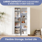 71''Tall Narrow Storage Cabinet Metal Bathroom Cabinet with Doors and 4 Adjustable Shelves, Slim Pantry Cabinets Cupboard for Small Space, Apartment, Bathroom, Kitchen, Laundry (White)