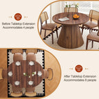 FurSch 43.3"-59" Extendable Oval Dining Table for 4-6-8, Round Adjustable Kitchen Table with Removable Leaves Space Saving, Transformer Dinner Table with Fluted Pedestal Base for Living Room (Walnut)