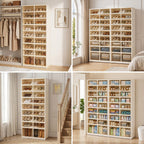 Foldable Shoe Rack with Doors, Stackable Plastic Shoe Organizer, Large Clear Shoe Storage Boxes for Closet and Entryway, Portable Collapsible Shoe Cabinet 9 Tiers, 27Pairs