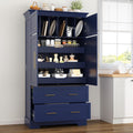 Polibi Farmhouse Freestanding Kitchen Pantry Cabinet, 40" Wide 4-Door Storage with Pull-Out Trays, Drawers & Cake Pan Organizer, Shaker Style in Blue
