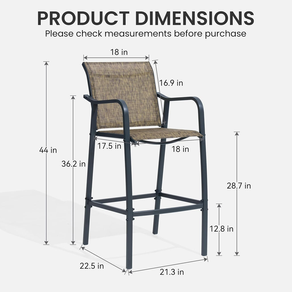 Crestlive Outdoor Bar Stools Set of 2, 500 lb Capacity Metal Patio Bar Chairs with Breathable Mesh Seat and Back – 28.7" Bar Height Stool for Backyard and Balcony