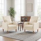 COLAMY Mid-Century Modern Upholstered Accent Chair with Back Pillow & Solid Wood Legs, Fabric Cozy Armchair for Living Room, Bedroom, Reading Nook, Apartment & Small Spaces, Beige