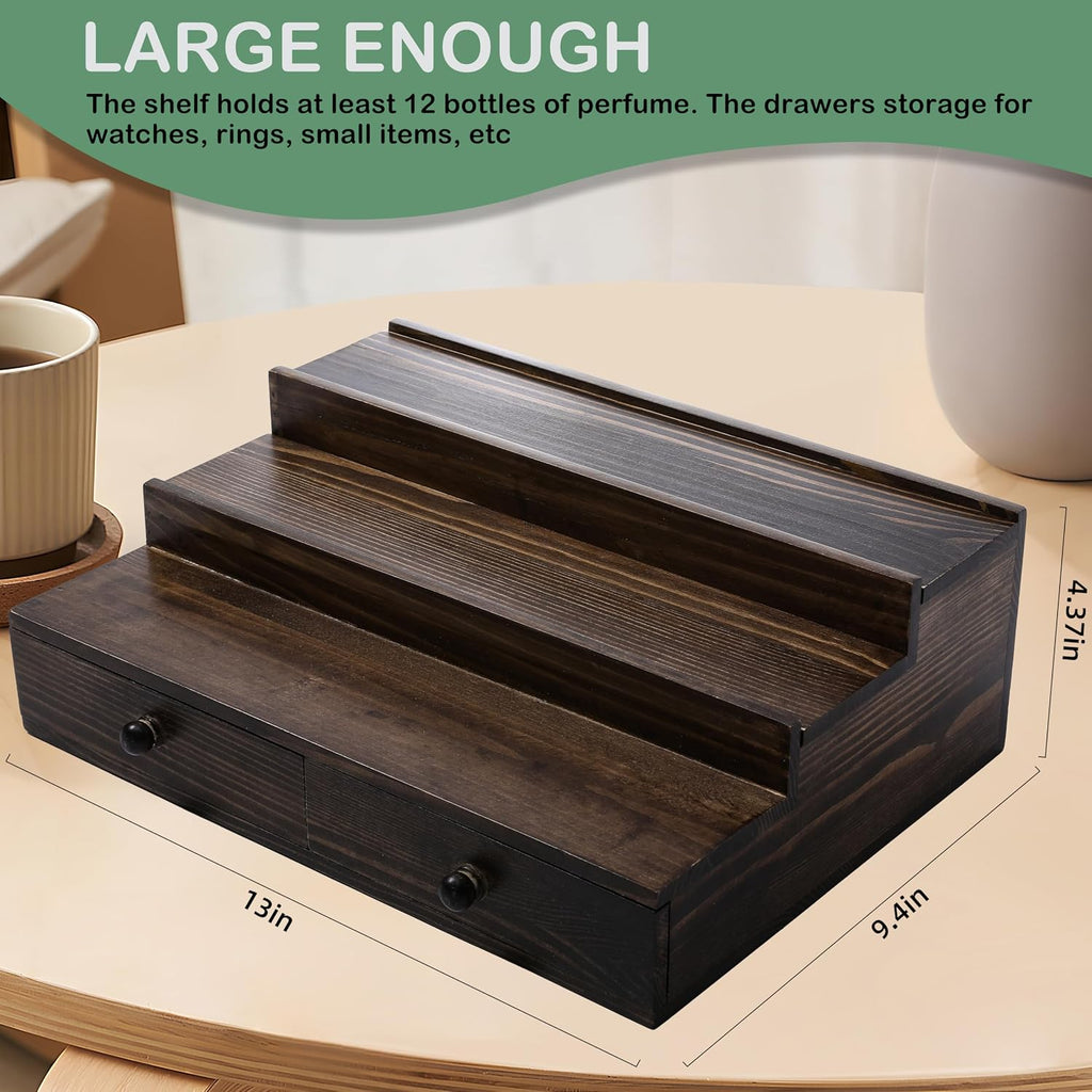 Boulphia Cologne Organizer for Men, 3-Tier Cologne Stand with Drawer and Hidden Compartment, Wooden Cologne Shelf for Perfume Display Holder, Great Gifts for Men, Vintage