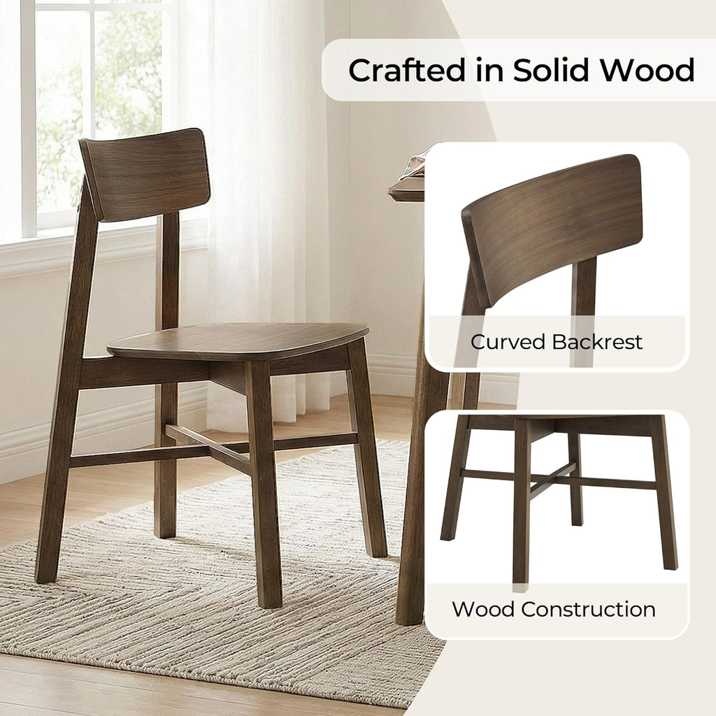 CHITA Soild Wood Dining Chairs Set of 4, Mid Century Modern Walnut Wood Kitchen Chairs with Curved Backrest, Dining Room Chair for Kitchen, Restaurant