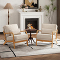 MALOL Accent Chair Set of 2 with Solid Wood Frame, Mid-Century Relaxing Armchair Lumbar Pillow& Soft Cushion, Reading Leisure Chair for Living Room, Bedroom, Waiting Room-Beige