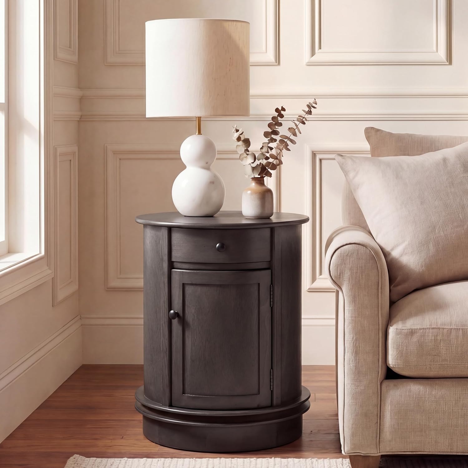 SAFAVIEH Furniture - Tabitha 1-Drawer Accent Table - Black - Solid Wood - Farmhouse Storage Design - Ideal for Living Room, Entryway, Home Office, 17.7"W x 17.7"D x 26"H - Fully Assembled (AMH5712H)
