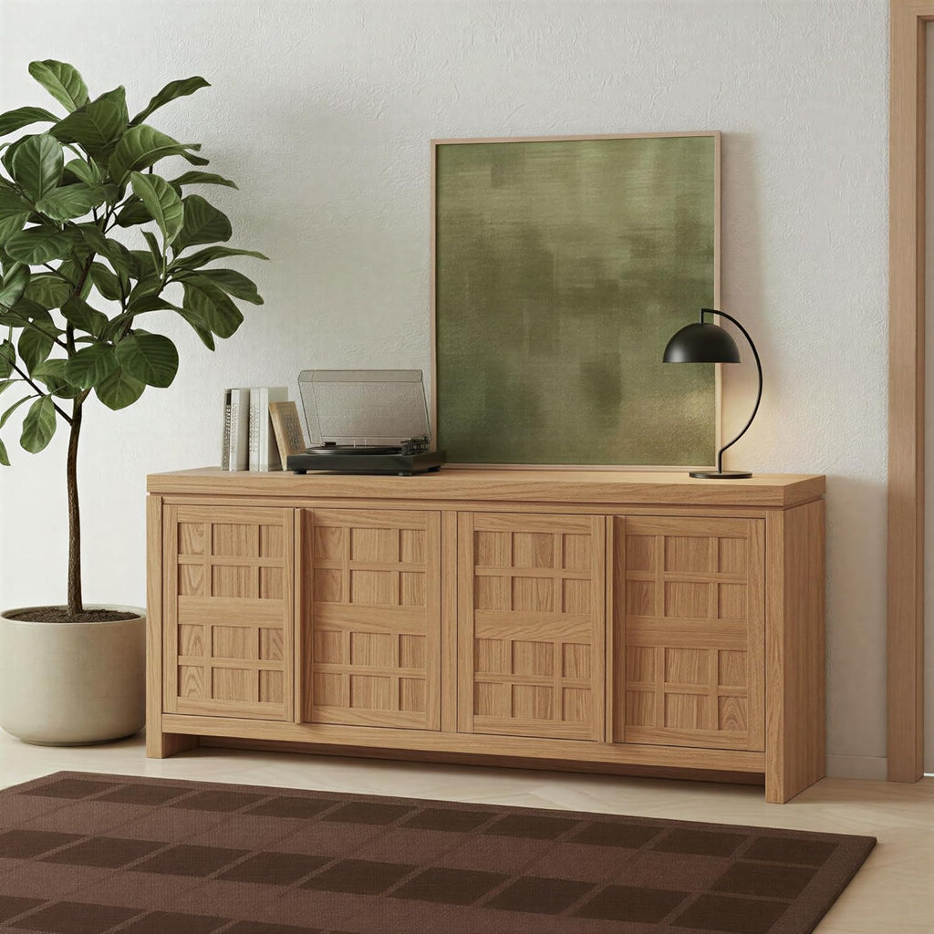 Walker Edison Booker Modern Sideboard/TV Stand with Adjustable Cabinets, 74 Inch, Heritage Oak