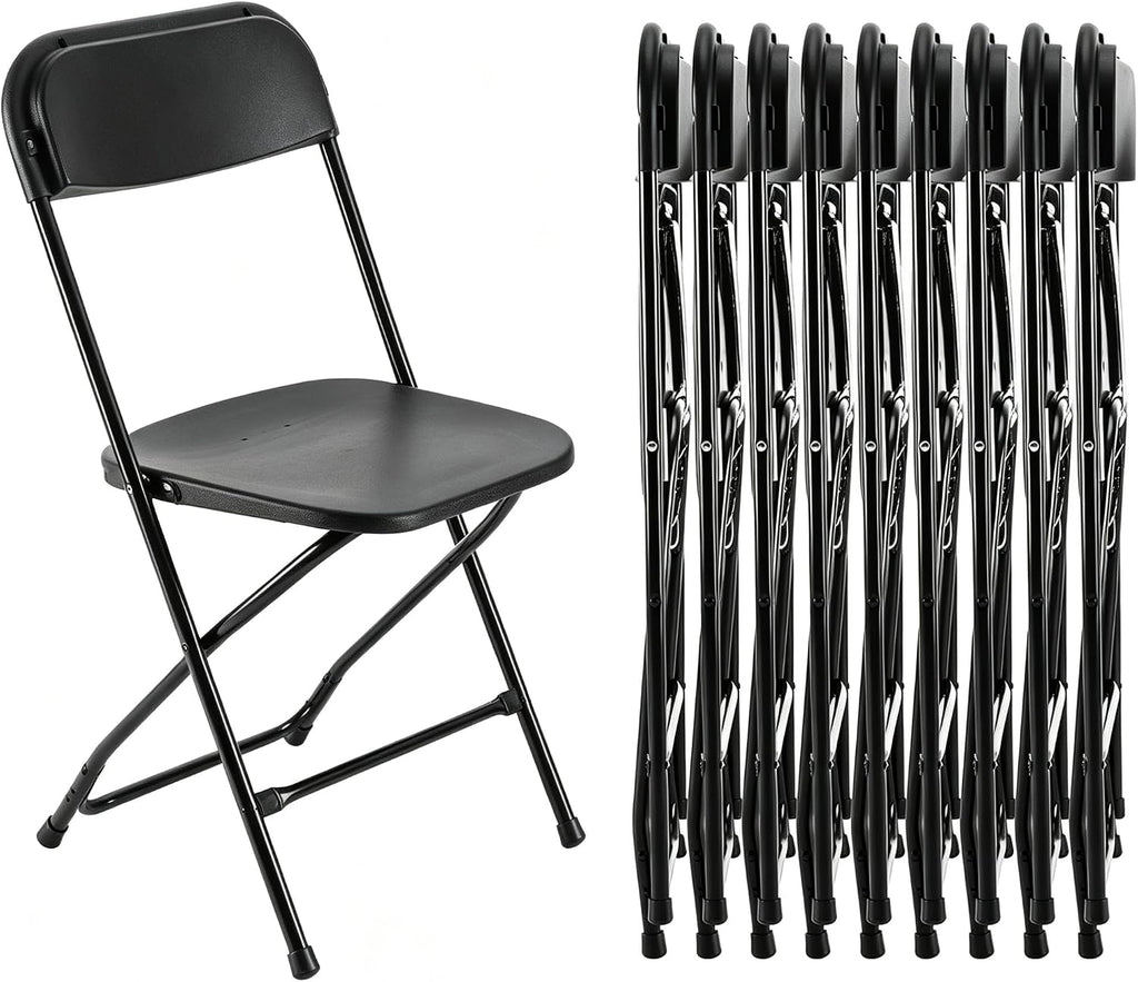 HealSmart 10 Pcs Folding Chairs with Leather Padded Cushion Seats, Back & Sturdy Metal Frame, Stackable, Portable, Commercial Event Seat, Indoor Outdoor for Parties, Home Event, Office, Black