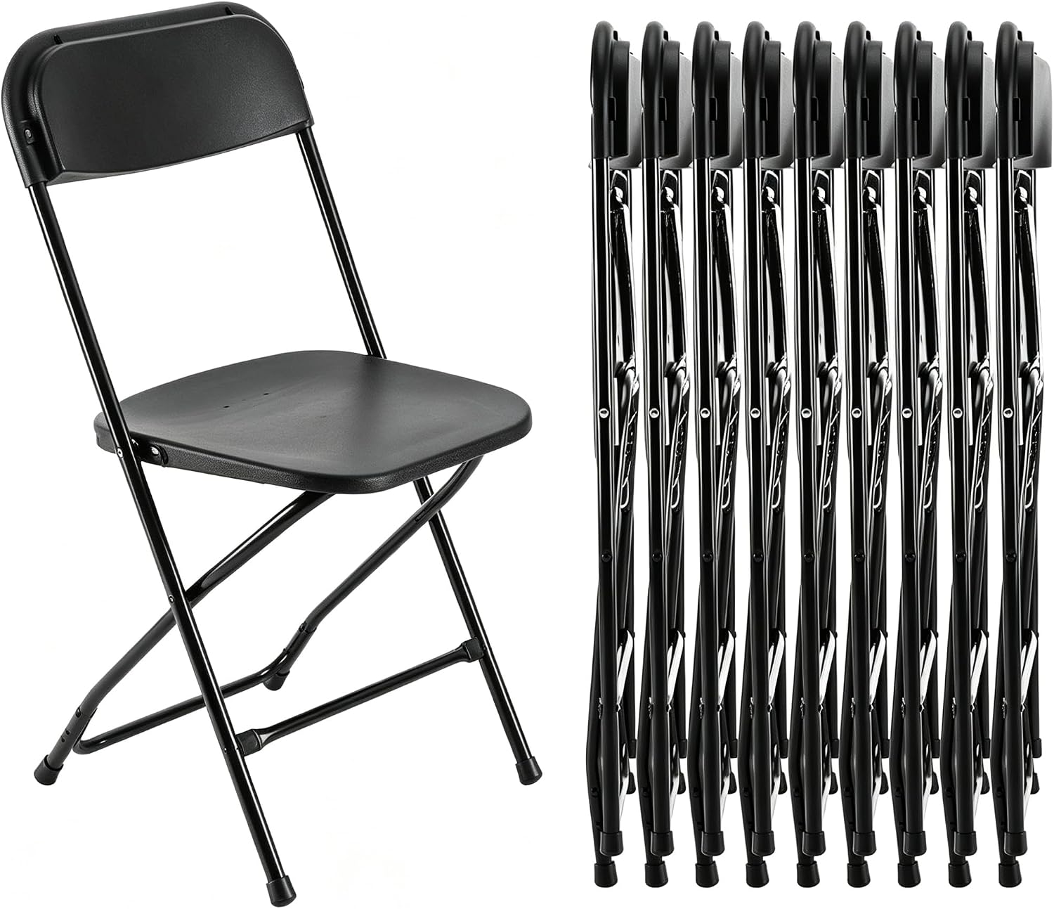 HealSmart 10 Pcs Folding Chairs with Leather Padded Cushion Seats, Back & Sturdy Metal Frame, Stackable, Portable, Commercial Event Seat, Indoor Outdoor for Parties, Home Event, Office, Black