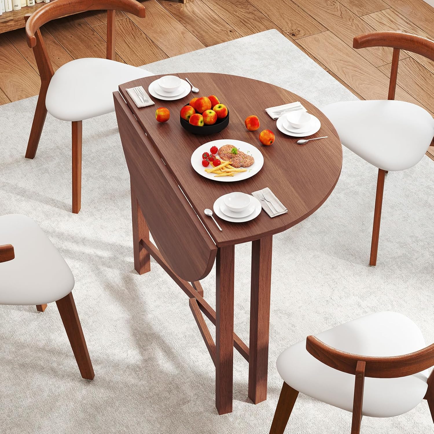 Tangkula 36" Foldable Round Dining Table, Kitchen Table w/Solid Rubber Wood Legs, Dual Drop Leaf Design, Farmhouse Circle Diner Table for 2-4 People, Dining Room, Living Room, Restaurant (Round)