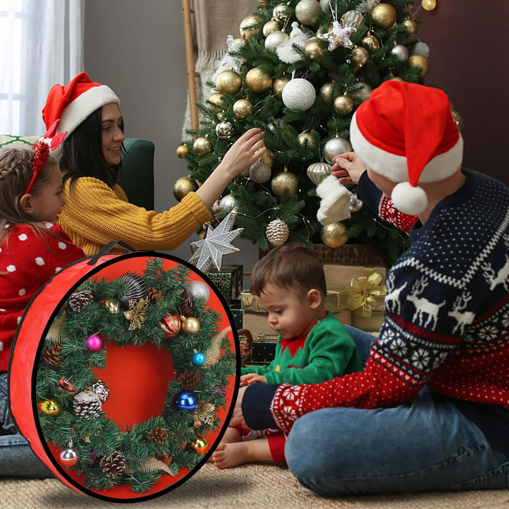 Pwsap 2 Pack Christmas Wreath Storage Container - 30 Inch, Garland Storage, Christmas Large Wreath Storage Container Cover, Durable Tarp Material, Dual Zipper Storage Bag for Xmas Holiday, Red