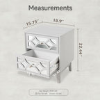 COZAYH Modern 2 Drawer Nightstand with Mirrored Fronts, Elegant Geometric Pattern Bedside Table for Bedroom, Light Gray