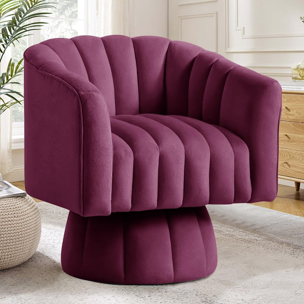 YSICK Swivel Accent Chair,360°Swivel Barrel Chairs, Mid-Century Chair with Wide Upholstered, Modern Velvet Fabric, Round Armchair for Living Room, Lounge, Bedroom, Purple