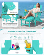 SERWALL Folding Adjustable Adirondack Chairs with Footrest Set of 2, HDPE Outdoor Chair with Dual Cup Holders, All Weather Adirondack Chair with Ottoman, Aruba