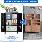 Metal Storage Cabinet with 2 Adjustable Shelves,Metal Buffet Sideboard Cabinet with 2 Doors for Home,Office, 42" H x 26" W x 14" D,Assembly Required,Black