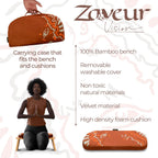 Zaveur Bamboo Meditation Bench with Cushion - Foldable Bench for Multiple Seating Angles - Kneeling Chair Meditation Stool - Yoga Chair Prayer Bench for Deeper and Longer Meditation - Brown