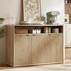 LEYAOYAO Buffet Cabinet with Storage, 45" Wide Fluted Accent Sideboard Credenza with 3 Doors & Open Storage Shelf, Modern Kitchen Wood Media Console Cabinet for Living Room, Entryway, Natural Oak