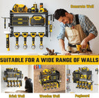 SUNALLY Power Tool Organizer, Heavy Duty Wall Mount Tool Organizer 3 Layers with 4 Drill Holders, Garage Tools Storage Rack with 2 Side Pegboards and Hooks for Workshop, Shed, Black